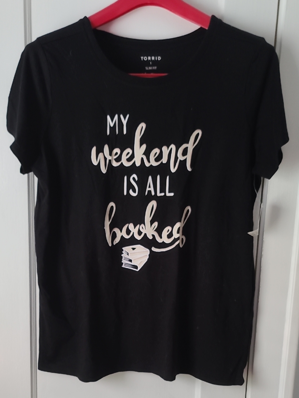 Torrid Black Tee with White Book Graphic